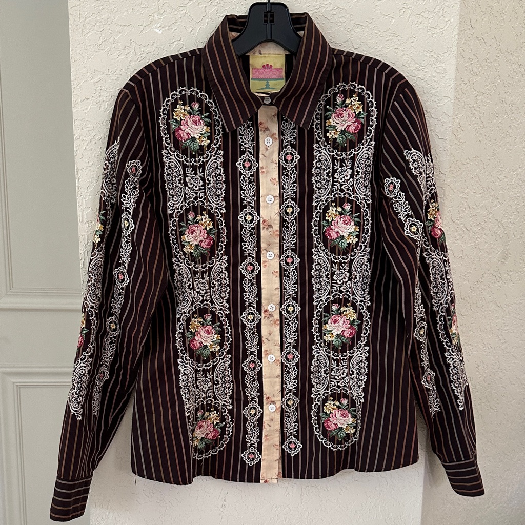 Floral Embroidered Brown Blouse
